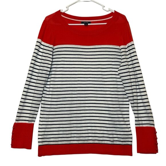 Nautica Sweaters - Nautica Women’s Sweater 100% Cotton Striped Size Large Red Coastal Sea Boat